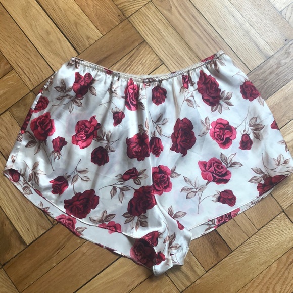 Vintage Pants - Vintage floral silky lounge shorts lingerie M Vintage Pants - Vintage floral silky lounge shorts lingerie M